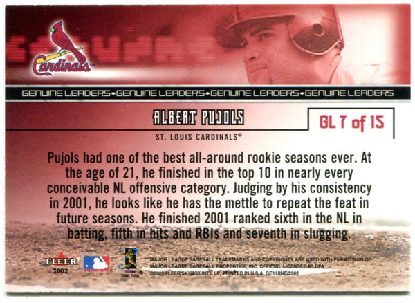 Albert Pujols Genuine Leaders Fleer 2002