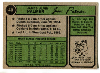 Jim Palmer 1974 Topps Card #40