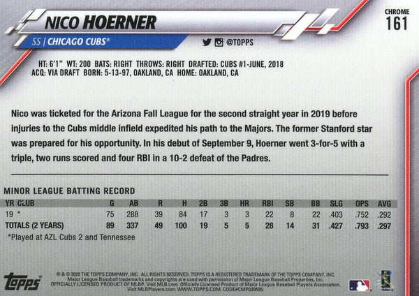 Nico Hoerner 2020 Topps Chrome Rookie Card