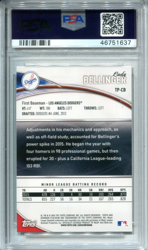 Cody Bellinger 2016 Bowman Platinum Top Prospects Ice Rookie Card #TP-CB (PSA)