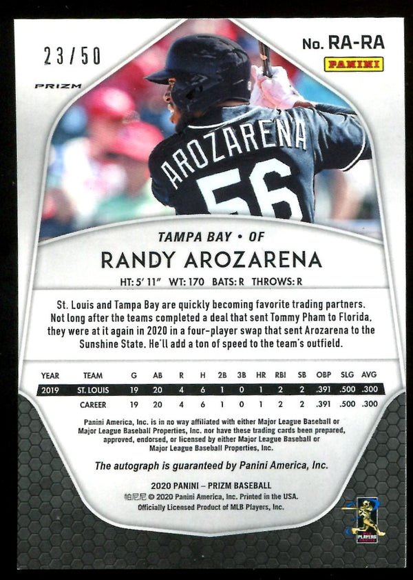 Randy Arozarena 2020 Panini Prizm Green/Orange Autographed Rookie Card