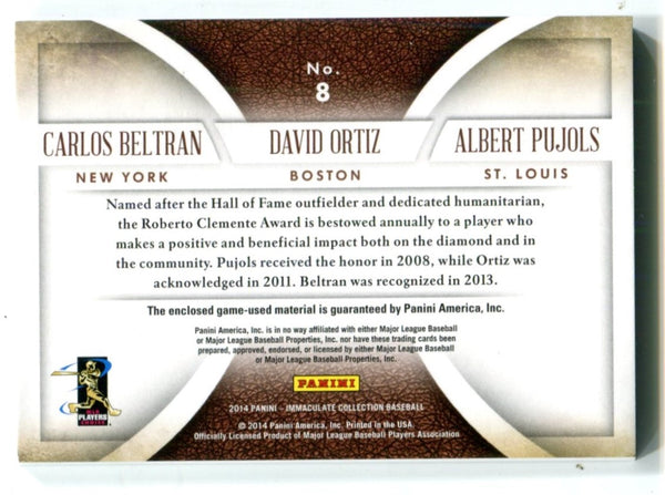 Carlos Beltran/David Ortiz/Albert Pujols 2014 Immaculate Collection Material Card /79