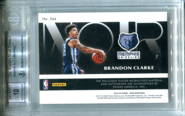 Brandon Clarke Autographed 2019-20 Panini Noir Rookie Jersey Card (BVG)