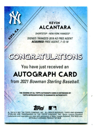 Kevin Alcantara 2021 Bowman Sterling #BSPAKA Autographed Card