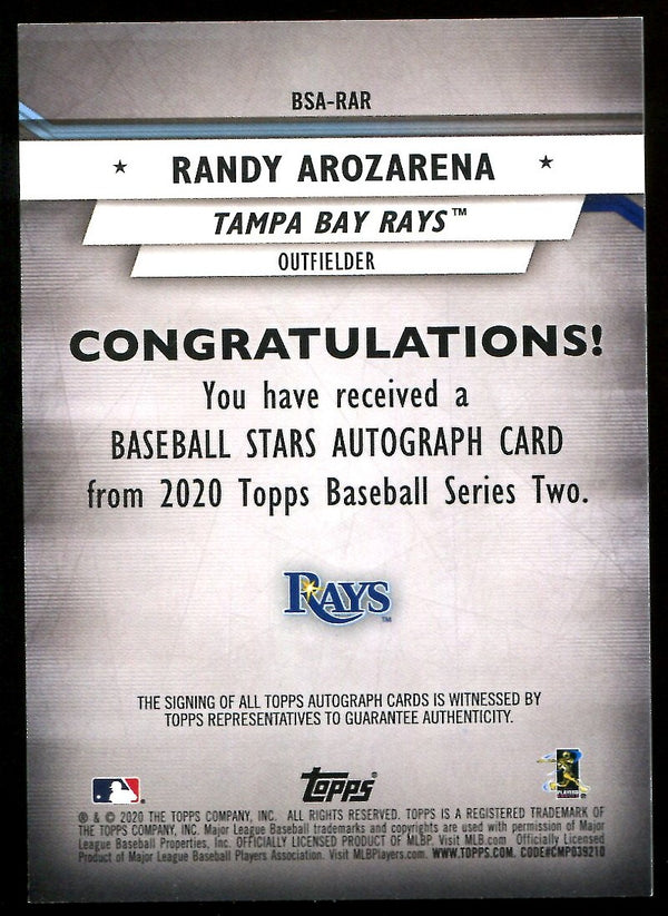 Randy Arozarena 2020 Topps Series 2 Autographed Rookie Card #90/199