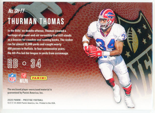 Thurman Thomas 2020 Panini Prestige Gridiron heritage Patch Card #GH-TT