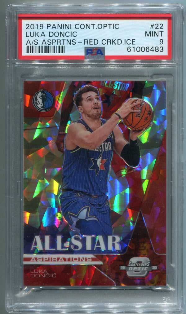 Luka Doncic 2019 Panini Contenders Optic All Star Aspirations Red Cracked Ice Card (PSA Mint 9)