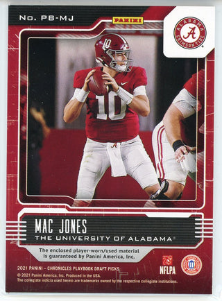 Mac Jones 2021 Panini Chronicles Playbook Draft Picks Down & Dirty Rookie Patch Card #PB-MJ