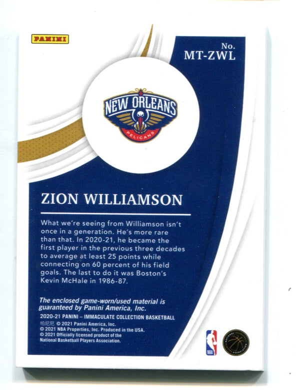 Zion Williamson 2021 Immaculate Collection #MTZWL Patch Card /99