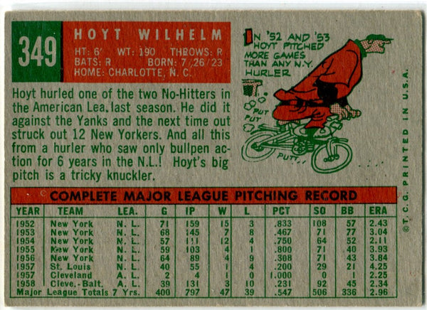 Hoyt Wilhelm 1959 Topps Card #349