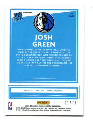 Josh Green 2021 Panini Donruss Rated Rookie #168 Pink Lazer Prizm /79