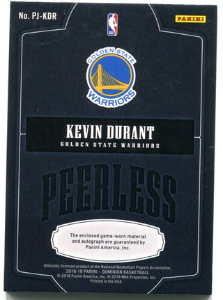 Kevin Durant Autographed 2018-19 Panini Dominion Peerless Jersey Card #PJ-KDR