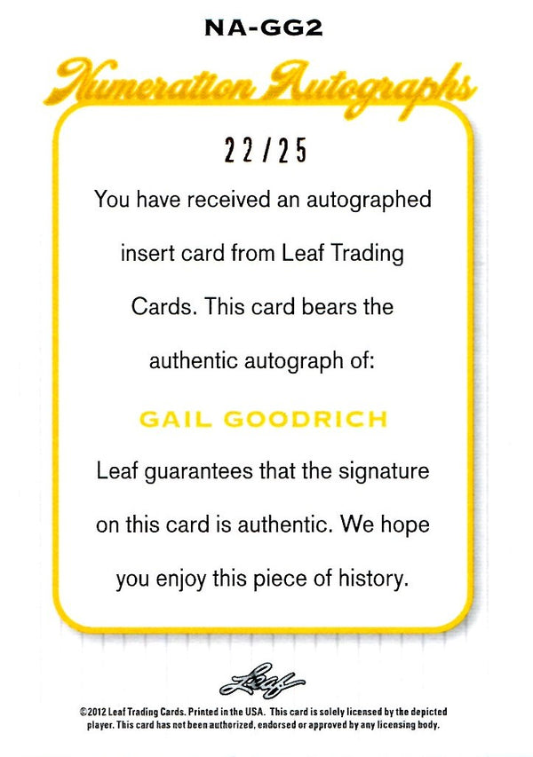 Gail Goodrich 2012 Leaf Numeration Autographs Signed Card #22/25