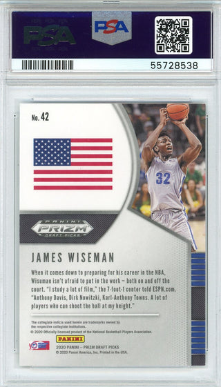 James Wiseman 2020 Panini Prizm Draft Pick Rookie Card #42 (PSA)