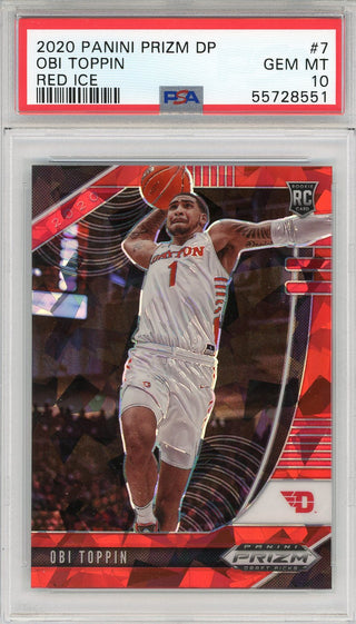 Obi Toppin 2020 Panini Prizm Draft Pick Cracked Red Ice Rookie Card #7 (PSA)