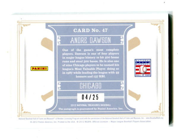 Andre Dawson 2012 Panini National Treasures #47 Autographed Card 04/25