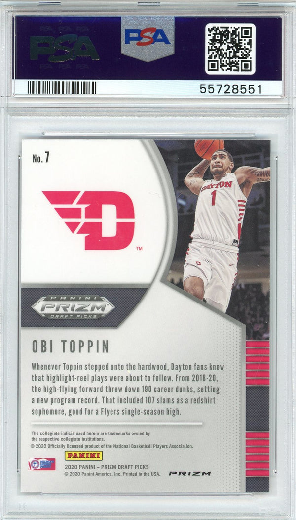 Obi Toppin 2020 Panini Prizm Draft Pick Cracked Red Ice Rookie Card #7 (PSA)