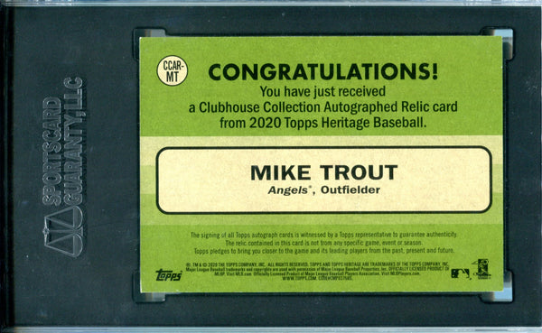 Mike Trout Autographed 2020 Topps Heritage Clubhouse Collection Jersey Card (SGC)