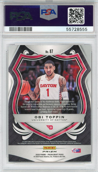 Obi Toppin 2020 Panini Prizm Draft Pick Cracked Red Ice Crusade Rookie Card #87 (PSA)