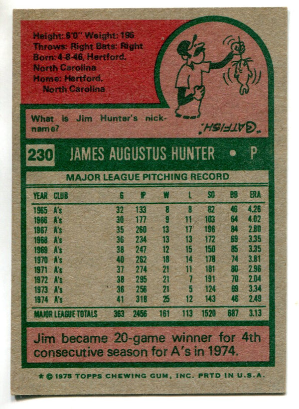 Jim Catfish Hunter 1975 Topps Card #230