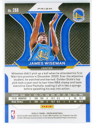 James Wiseman 2020-21 Panini Prizm Purple Prizm Rookie Card #268