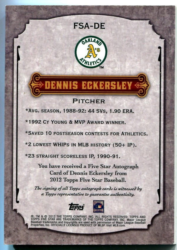 Dennis Eckersley 2012 Topps Five Star Autographed Card #168/208