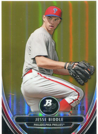 Jesse Biddle 2012 Topps Bowman Platinum Gold Refractor Card /50