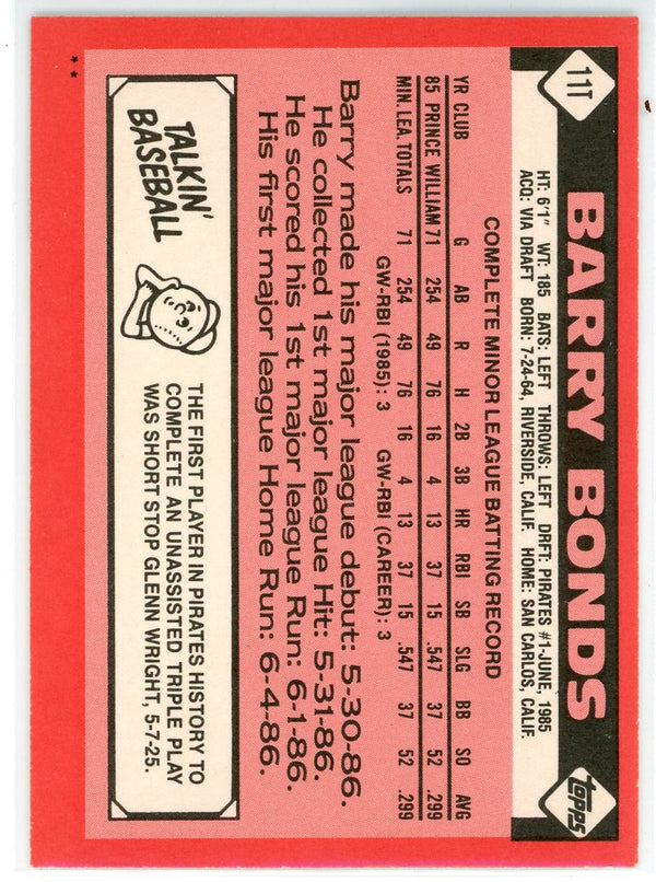 Barry Bonds 1986 Topps Rookie Card #111