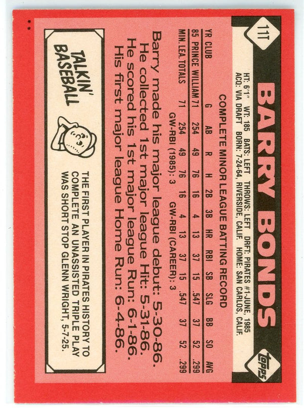 Barry Bonds 1986 Topps Rookie Card #111