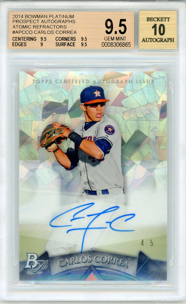 Carlos Correa Autographed 2014 Bowman Platinum Prospect Atomic Refractors Card #APCCO (BGS 9.5/10)