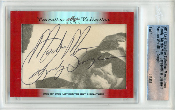 Randy Macho Man Savage & Miss Elizabeth Autographed 2017 Leaf Executive Collection Masterpiece Card 1/1