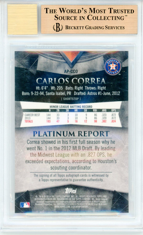 Carlos Correa Autographed 2014 Bowman Platinum Prospect Atomic Refractors Card #APCCO (BGS 9.5/10)