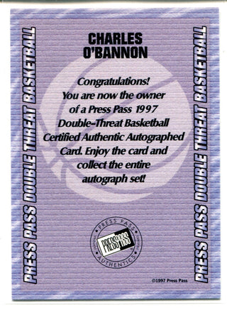 Charles O'Bannon Autographed 1997 Press Pass Card