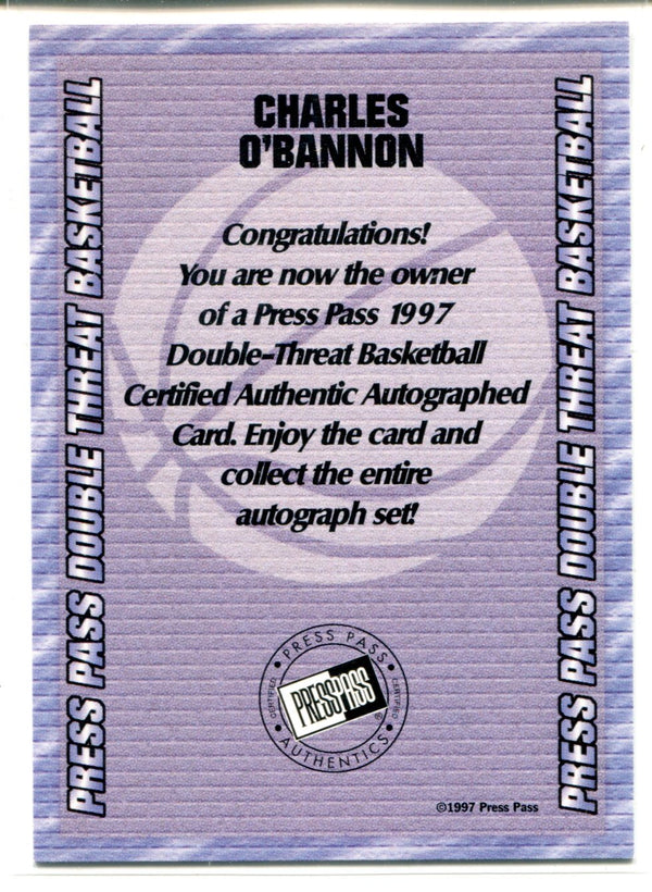 Charles O'Bannon Autographed 1997 Press Pass Card