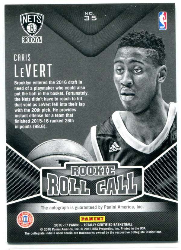 Caris LeVert Autographed 2016-17 Panini Totally Certified Rookie Roll Call Card #35