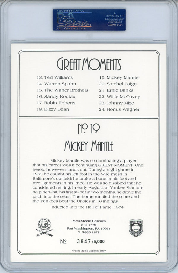 Mickey Mantle "536 HR's" Autographed Perez Steele Great Moments Card (PSA)