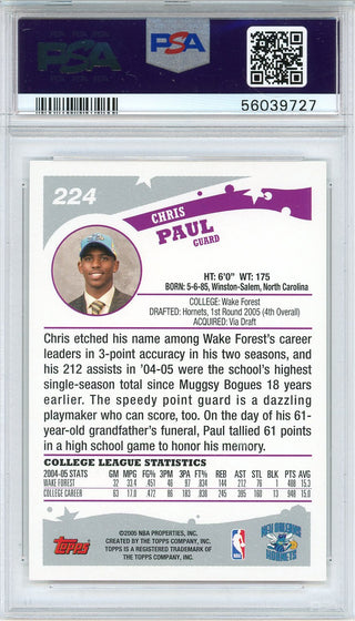 Chris Paul 2005 Topps Rookie Card #224 (PSA)