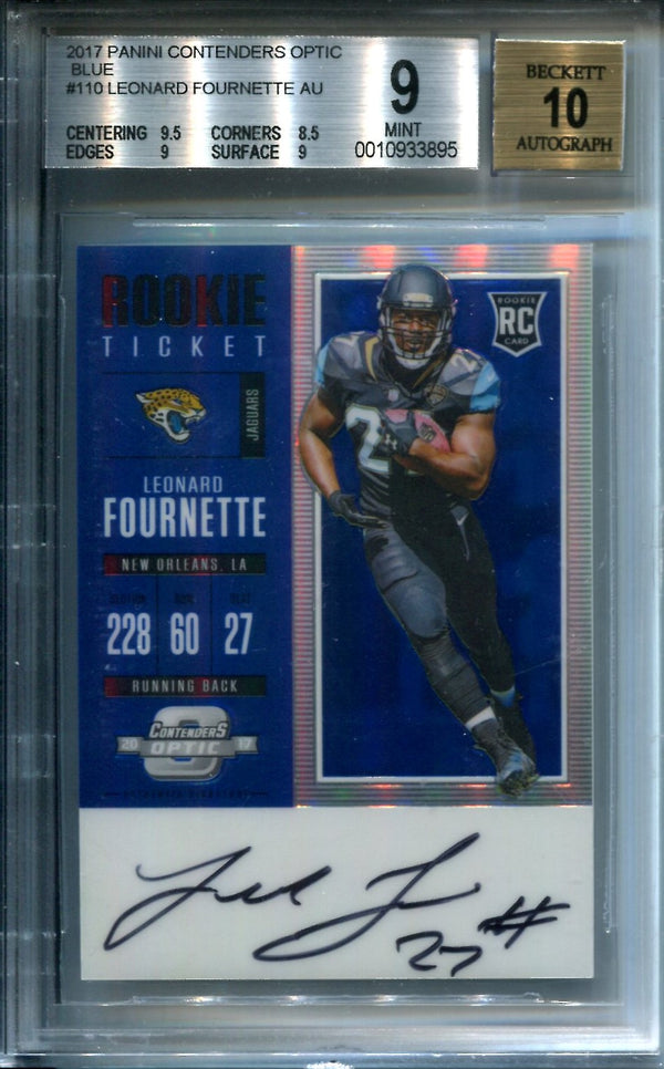 Leonard Fournette 2017 Panini Contenders Optic Blue Rookie Card Beckett Mint 9