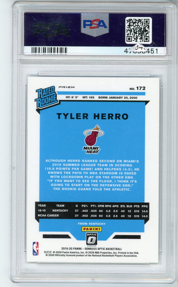 Tyler Herro 2019 Panini Donruss Optic #172 (PSA Mint 9) Holo RC