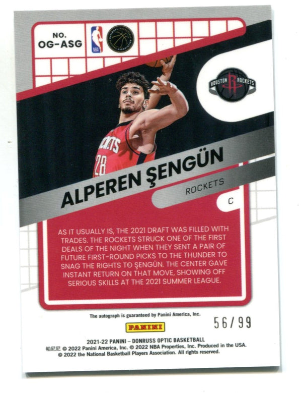 Alperen Sengun 2021-22 Donruss Optic Optigraphs Autographed Card 56/99