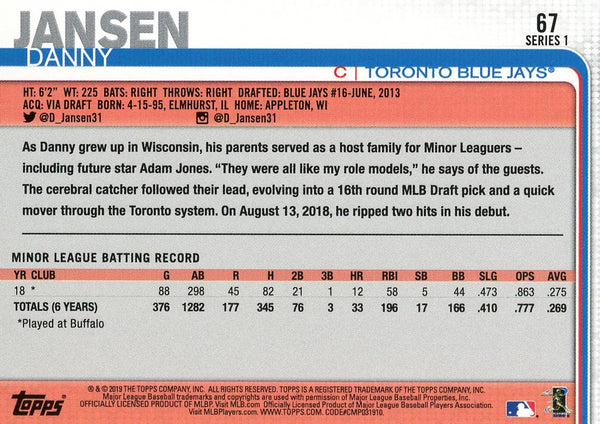 Danny Jansen 2019 Topps Rookie Card