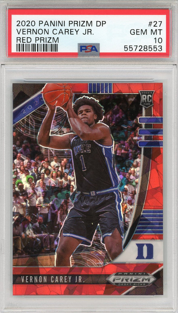 Vernon Carey Jr. 2020 Panini Prizm Draft Pick Cracked Red Ice Rookie Card #27 (PSA)