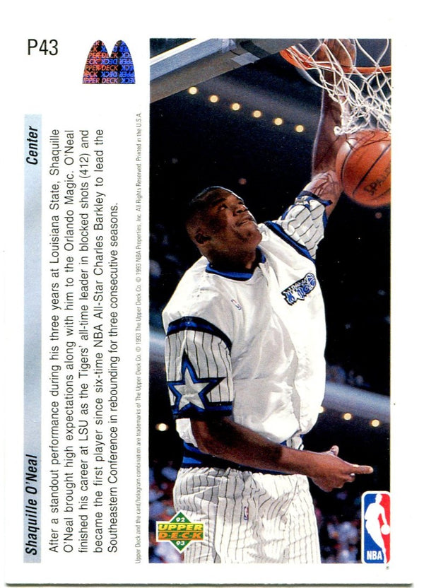 1992-93 Upper Deck Future Force P43 Shaquille O`Neal card