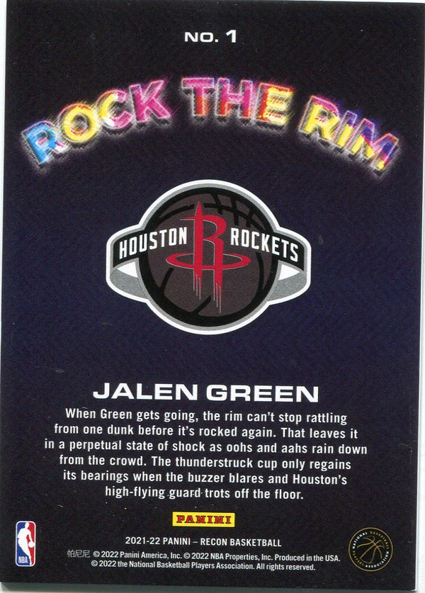 Jalen Green 2022 Panini Recon Rock the Rim Rookie Card