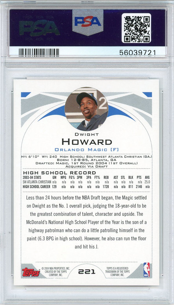 Dwight Howard 2004 Topps Rookie Card #221 (PSA)