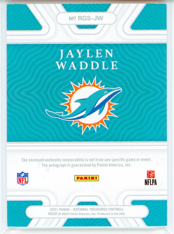 Jaylen Waddle Autographed 2021 Panini National Treasures Rookie Patch Card #RGS-JW