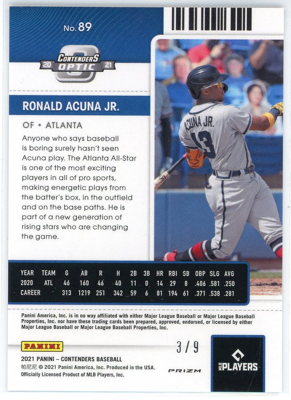 Ronald Acuna Jr. 2021 Panini Contenders Optic Season Ticket Pink Prizm Card #89