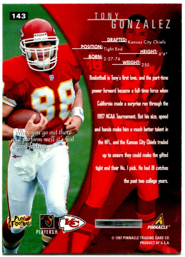 Tony Gonzalez Pinnacle 1997 Top Newcomers Rookie