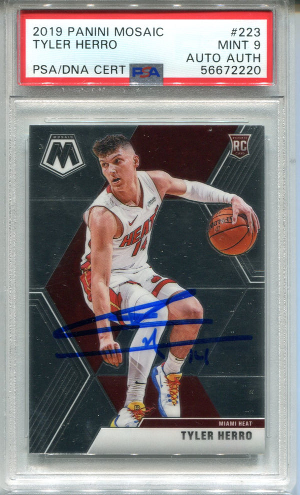 Tyler Herro 2019 Panini Mosaic #223 PSA Mint 9/Auto Authentic Card