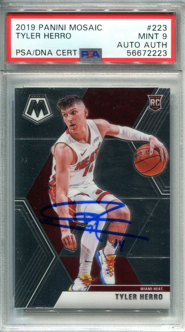 Tyler Herro 2019 Panini Mosaic #223 PSA Mint 9/Auto Authentic Card